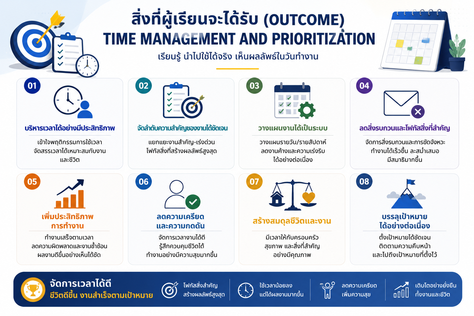 หลักสูตรอบรม Time Management and Prioritization พัฒนาทักษะบริหารเวลา จัดลำดับความสำคัญ ลดงานล่าช้า และเพิ่ม Productivity ในการทำงาน